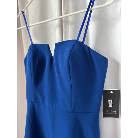 NWT Aidan Mattox Blue Strapless crepe high low illusion gown 2 - Picture 9 of 16